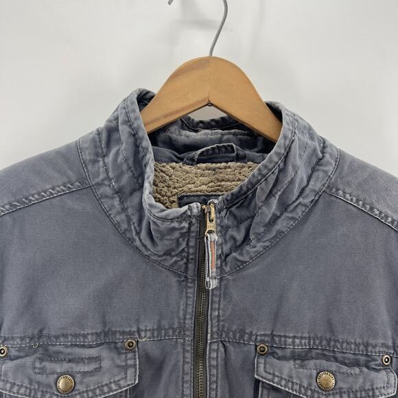 Outdoor Life Vest Men Large Blue Canvas Sherpa Lined Work Utility Grunge Y2K - Picture 2 of 12